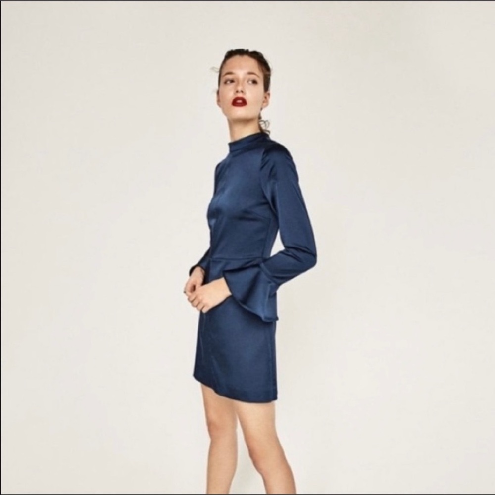 Zara Navy Blue Women's Dress Satin Dress